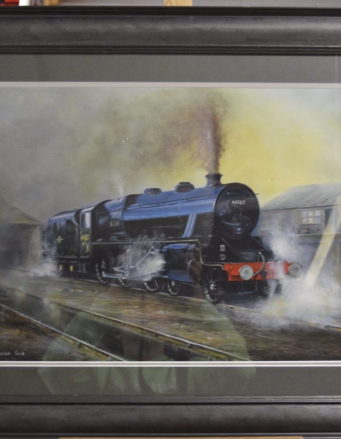 Beautiful vintage steam train painting, custom framed by Nuneaton Picture Framing.